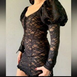 NWT For Love & Lemons Black Violetta Lace Dress.  SZ XS